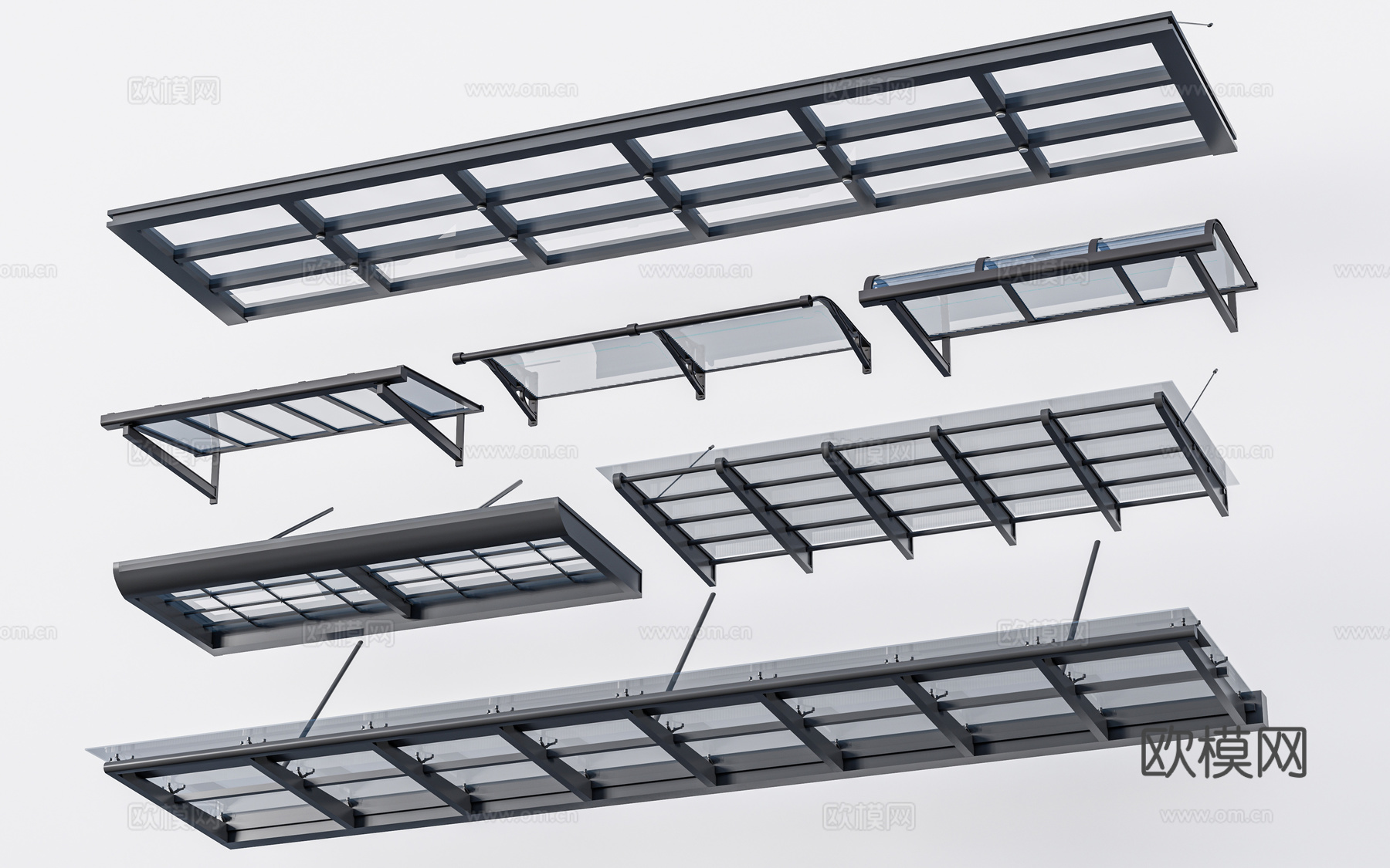 现代玻璃雨棚 钢构雨棚 玻璃雨打 阳光棚su模型