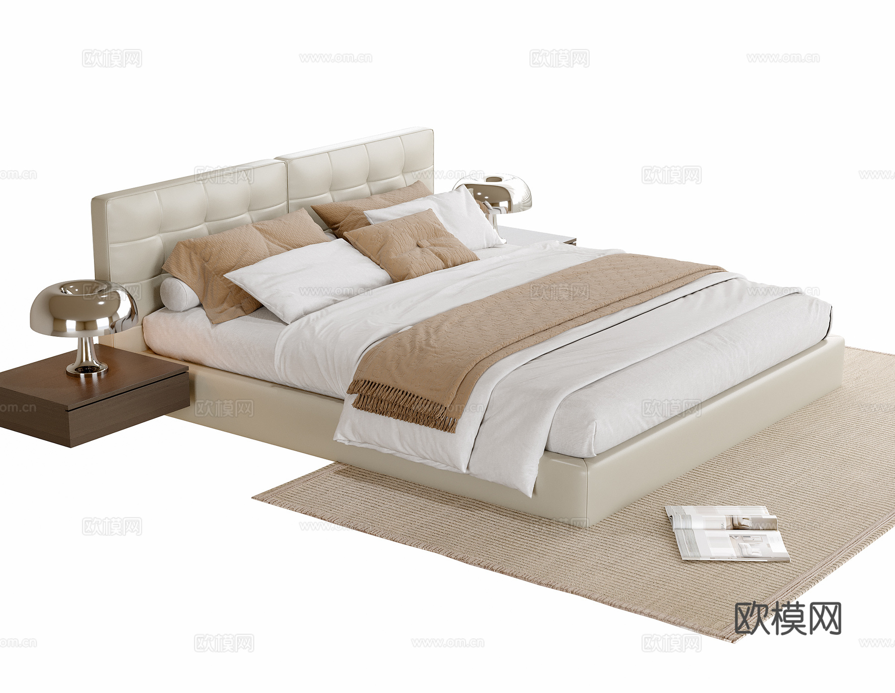 现代双人床su模型