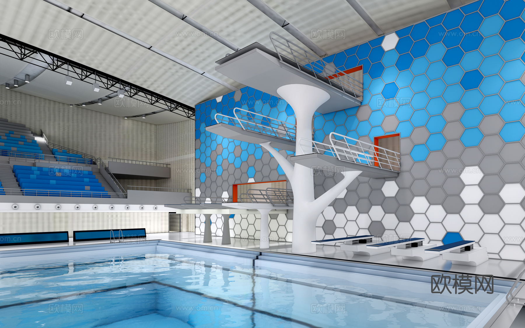 现代游泳池跳台 跳水台 跳水板su模型下载（渲染图1）