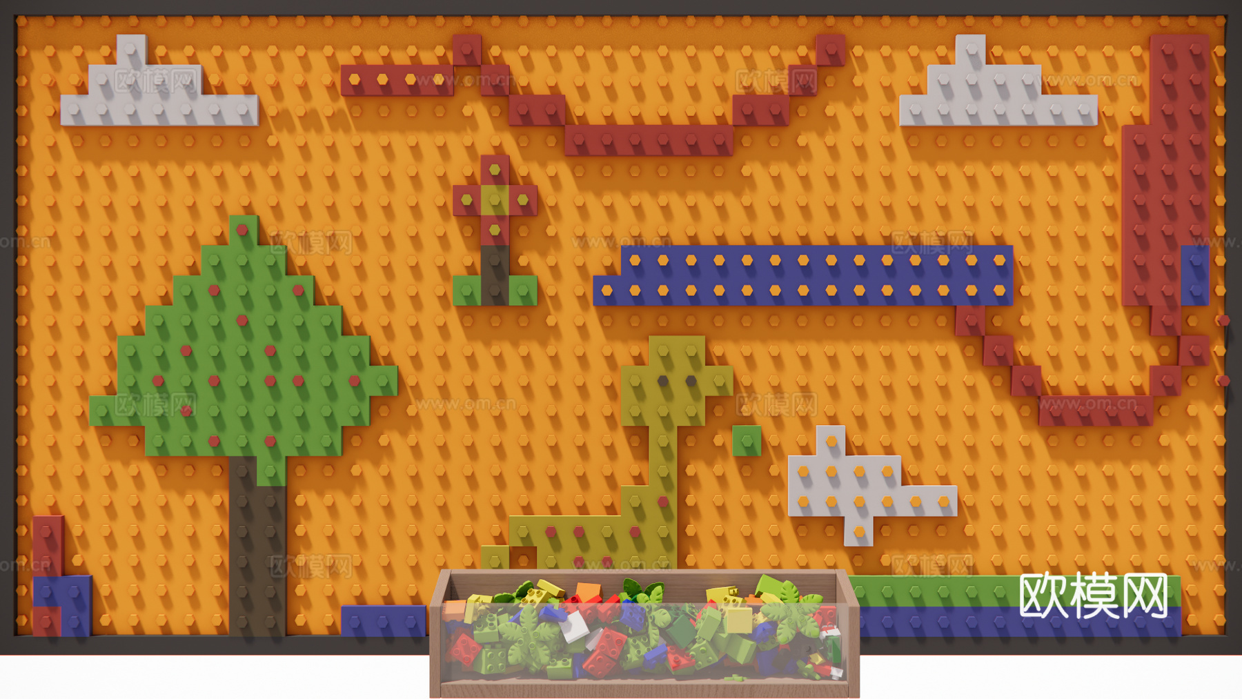 乐高积木玩具墙su模型下载（渲染图1）