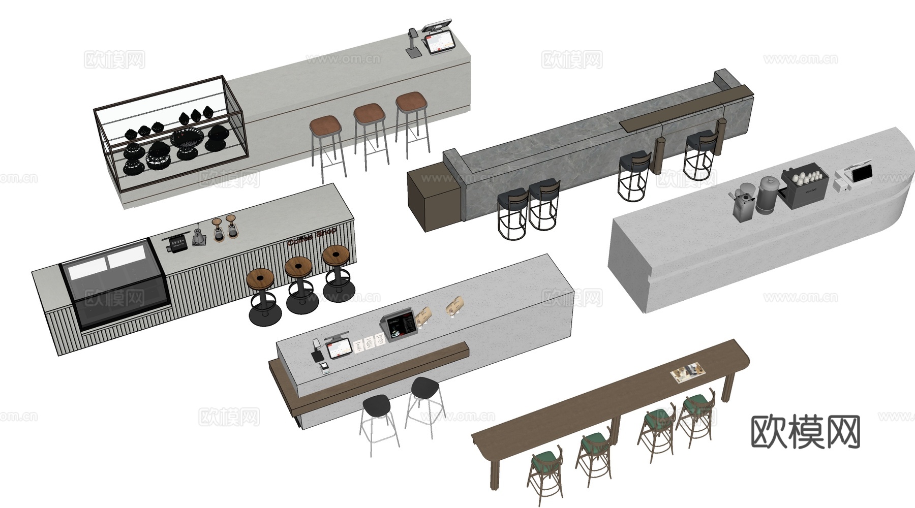 现代咖啡吧台收银台 操作台 服务台su模型