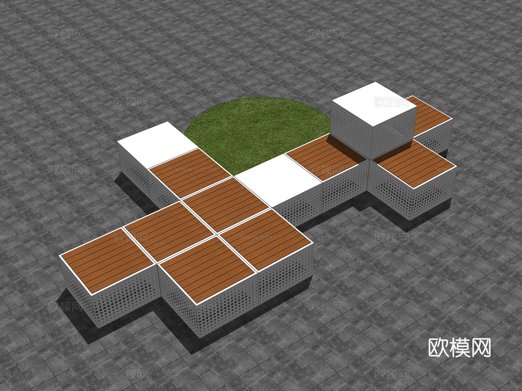 现代·拼接景观座椅 景观小品 坐凳 树池su模型