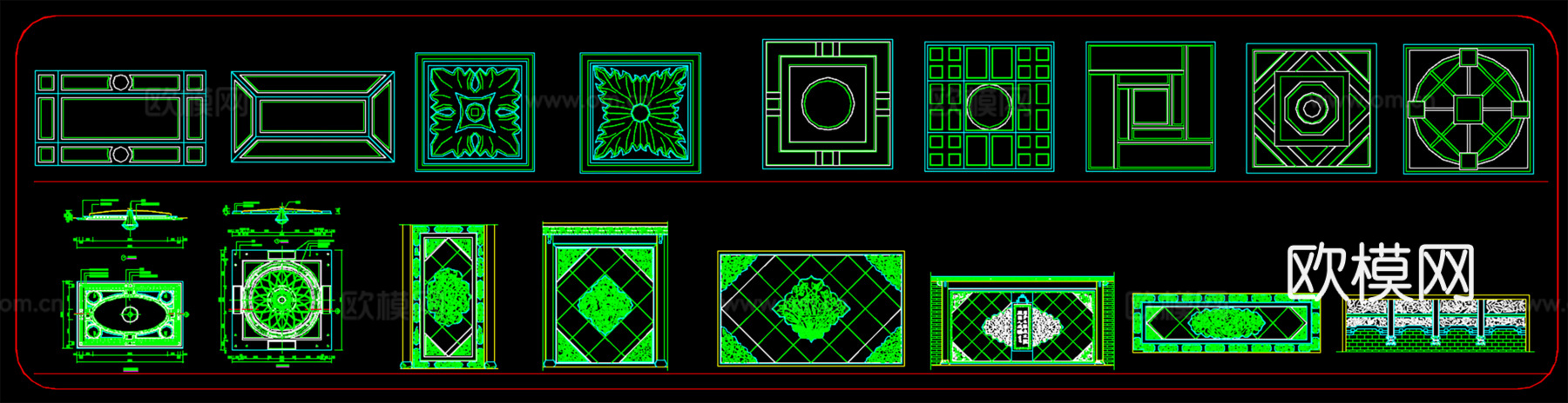 中式窗花 镂空窗格  雕花图案cad施工图下载（渲染图3）