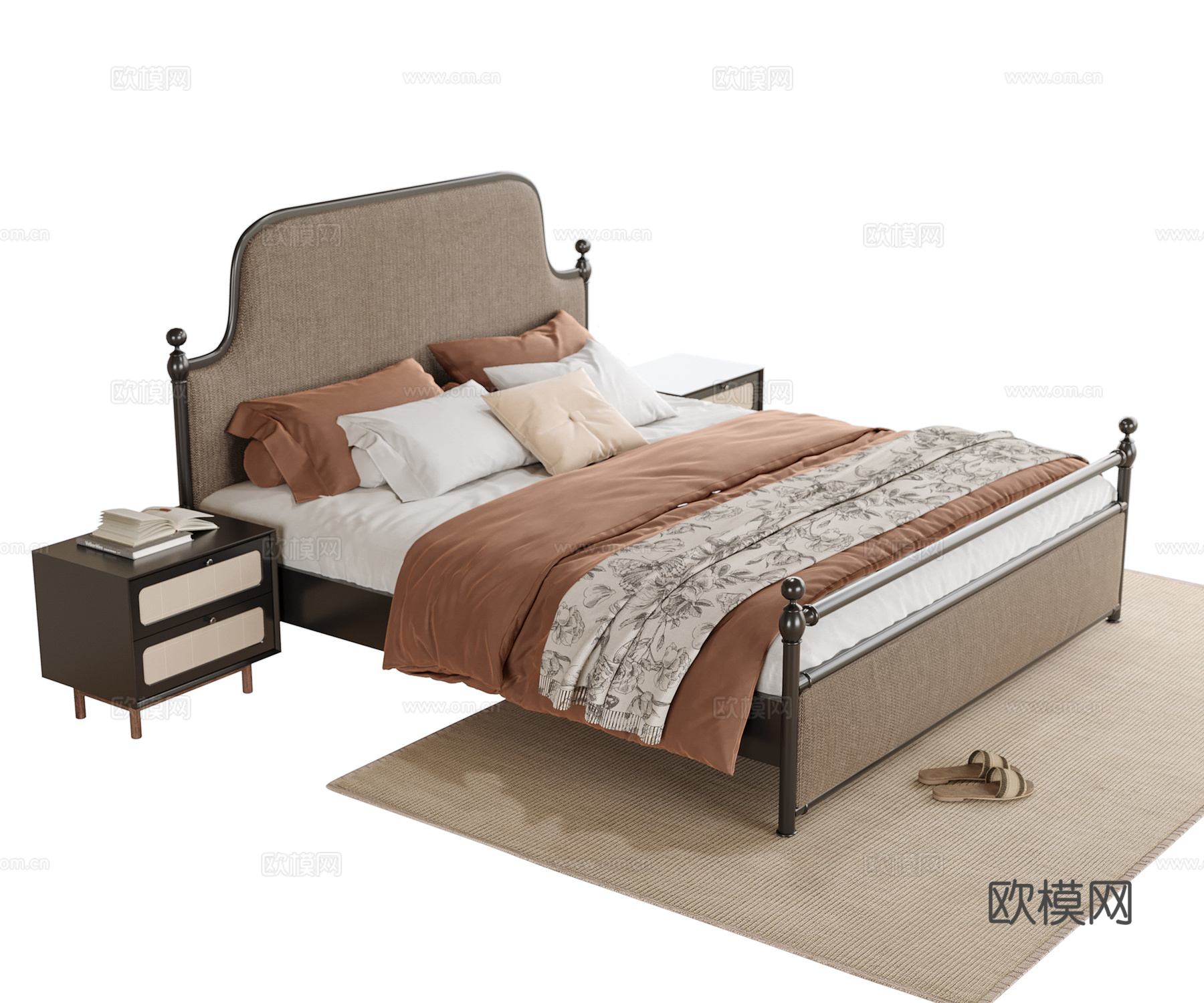现代双人床 床头柜su模型