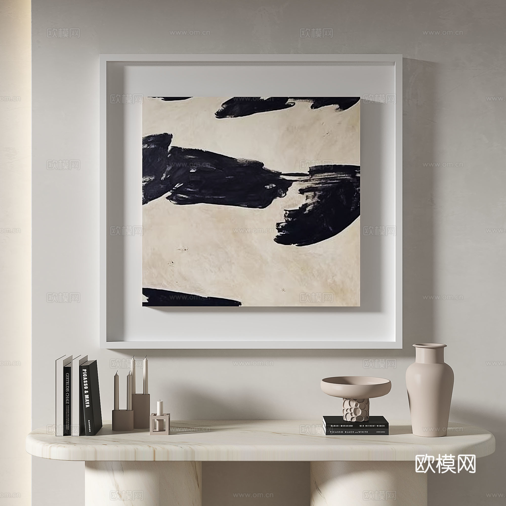 现代，简约，抽象，奶油风，玄关，挂画免费3d模型