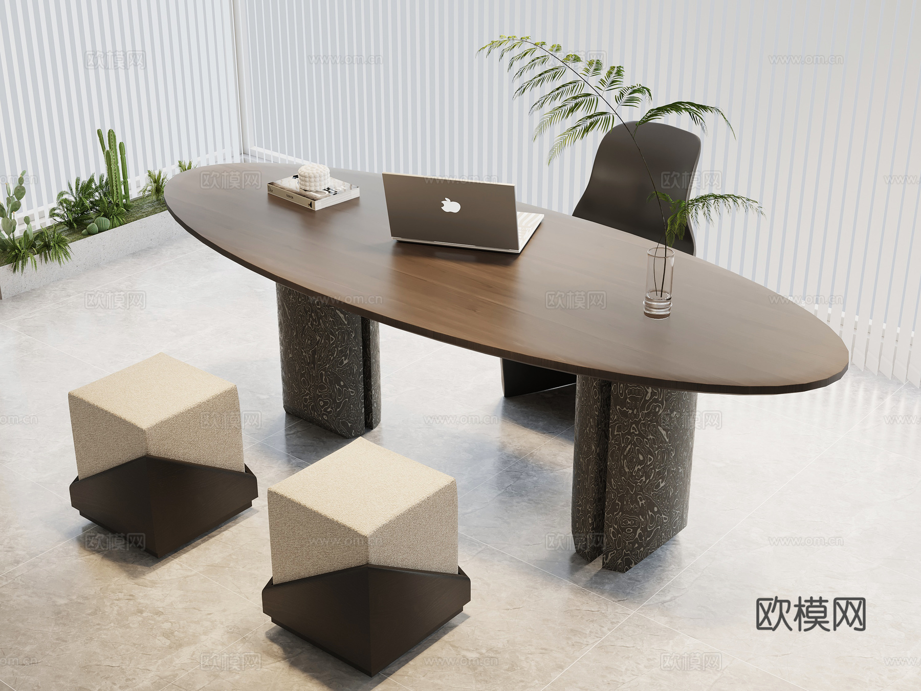 现代意式书桌椅3d模型