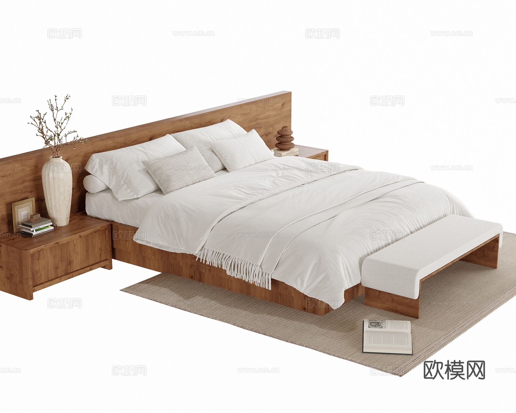 现代双人床 床头柜su模型