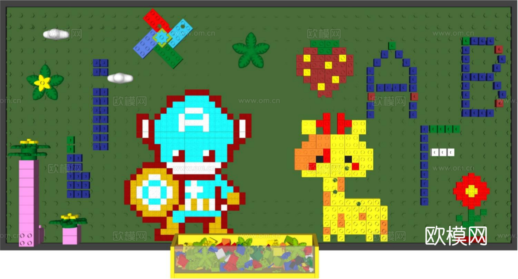 乐高积木玩具墙su模型