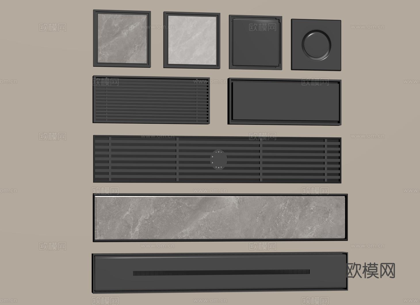 极简不锈钢地漏 防臭排水口 现代金属地漏 卫生间地漏su模型