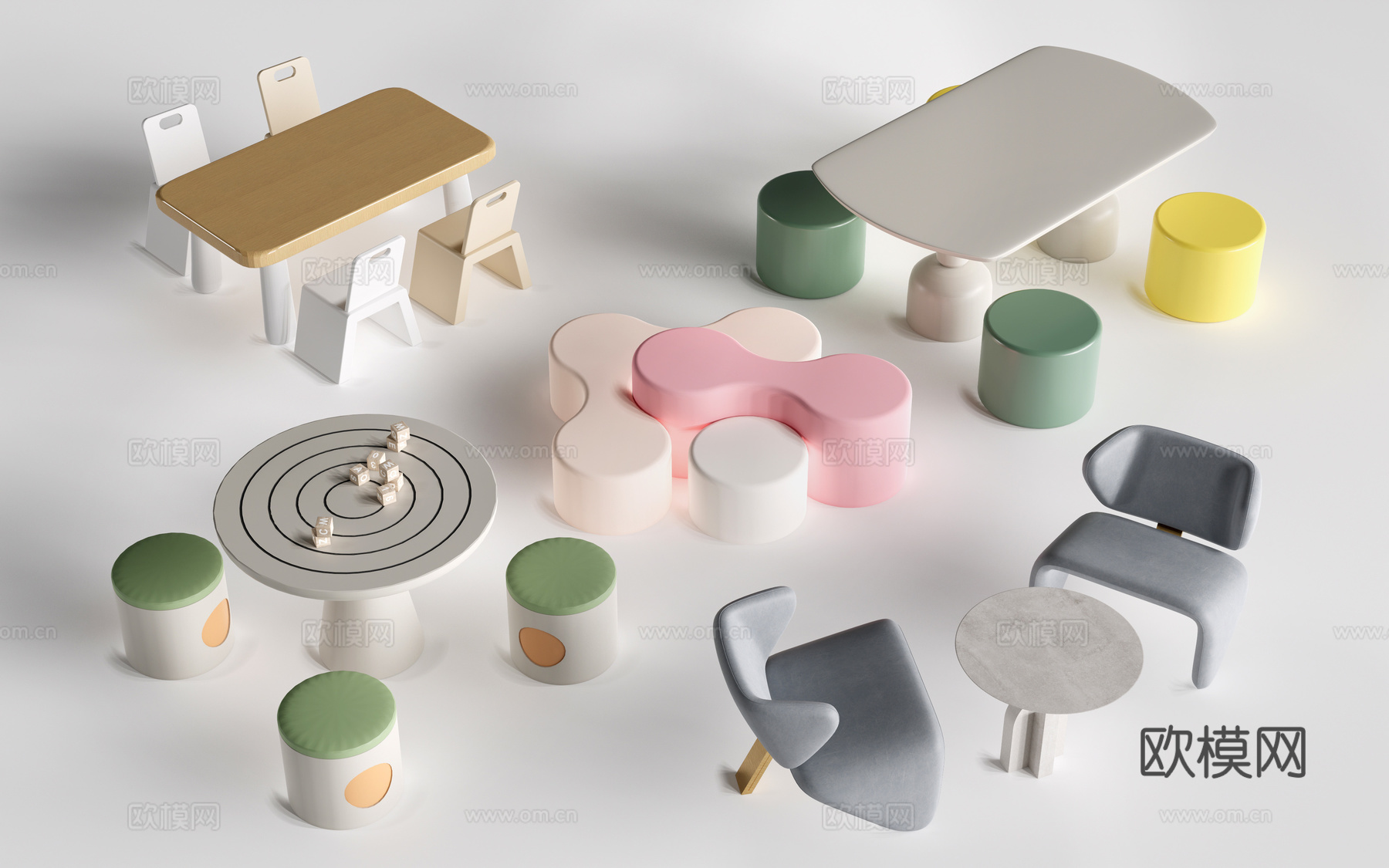 现代儿童手工桌椅 幼儿园桌椅 卡通桌椅su模型