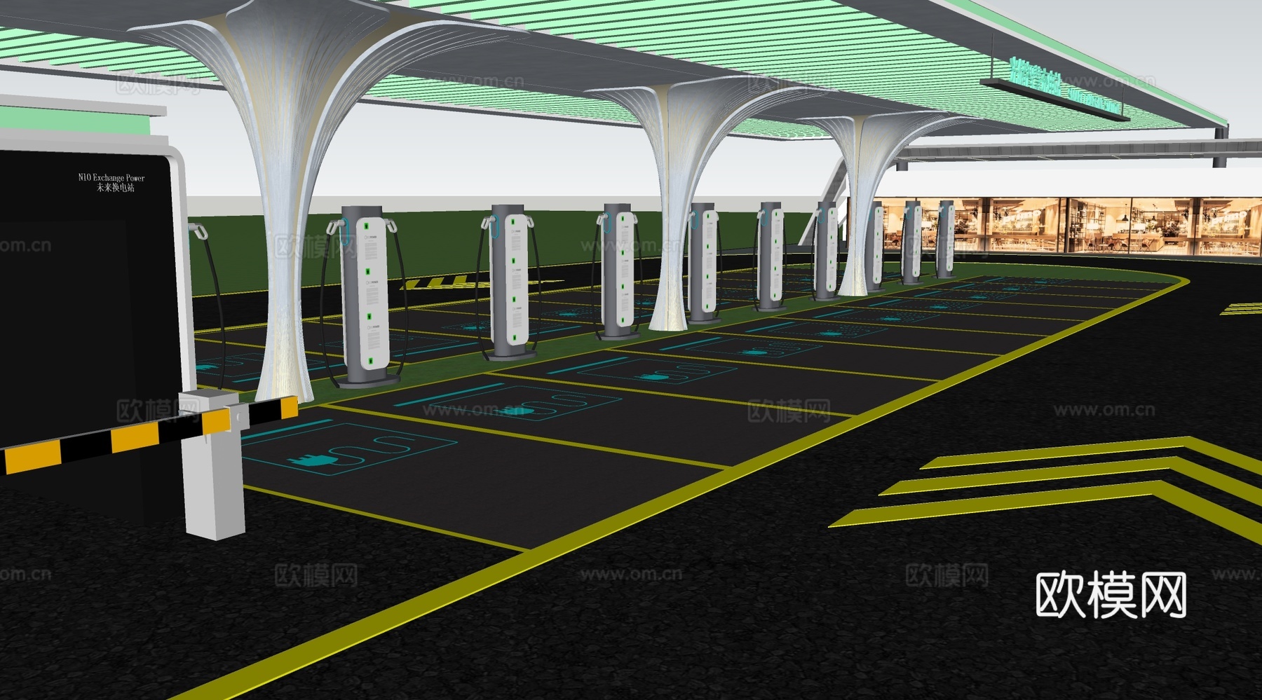 充电桩 新能源汽车充电站 换电站 充电站su模型