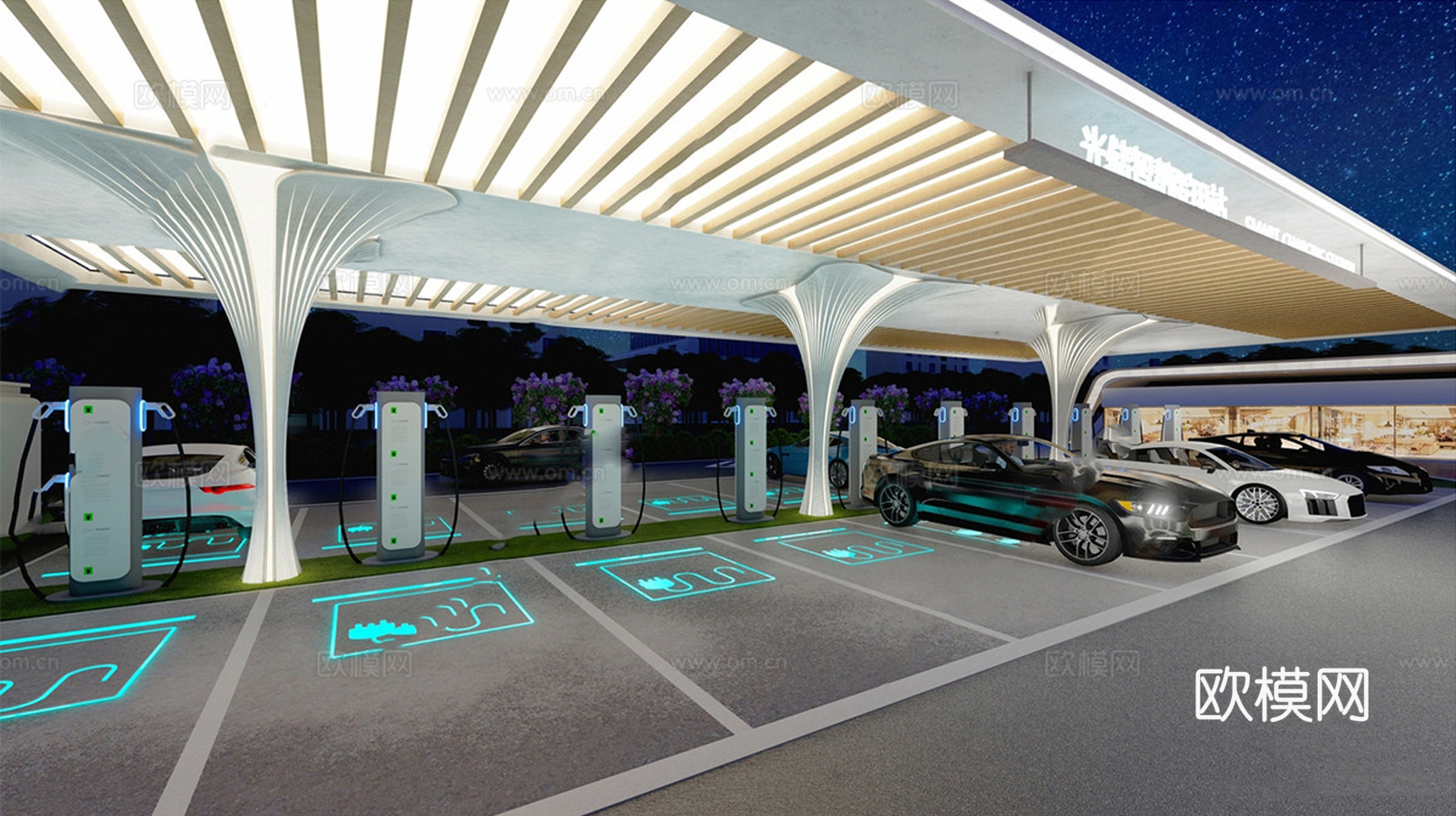 充电桩 新能源汽车充电站 换电站 充电站su模型