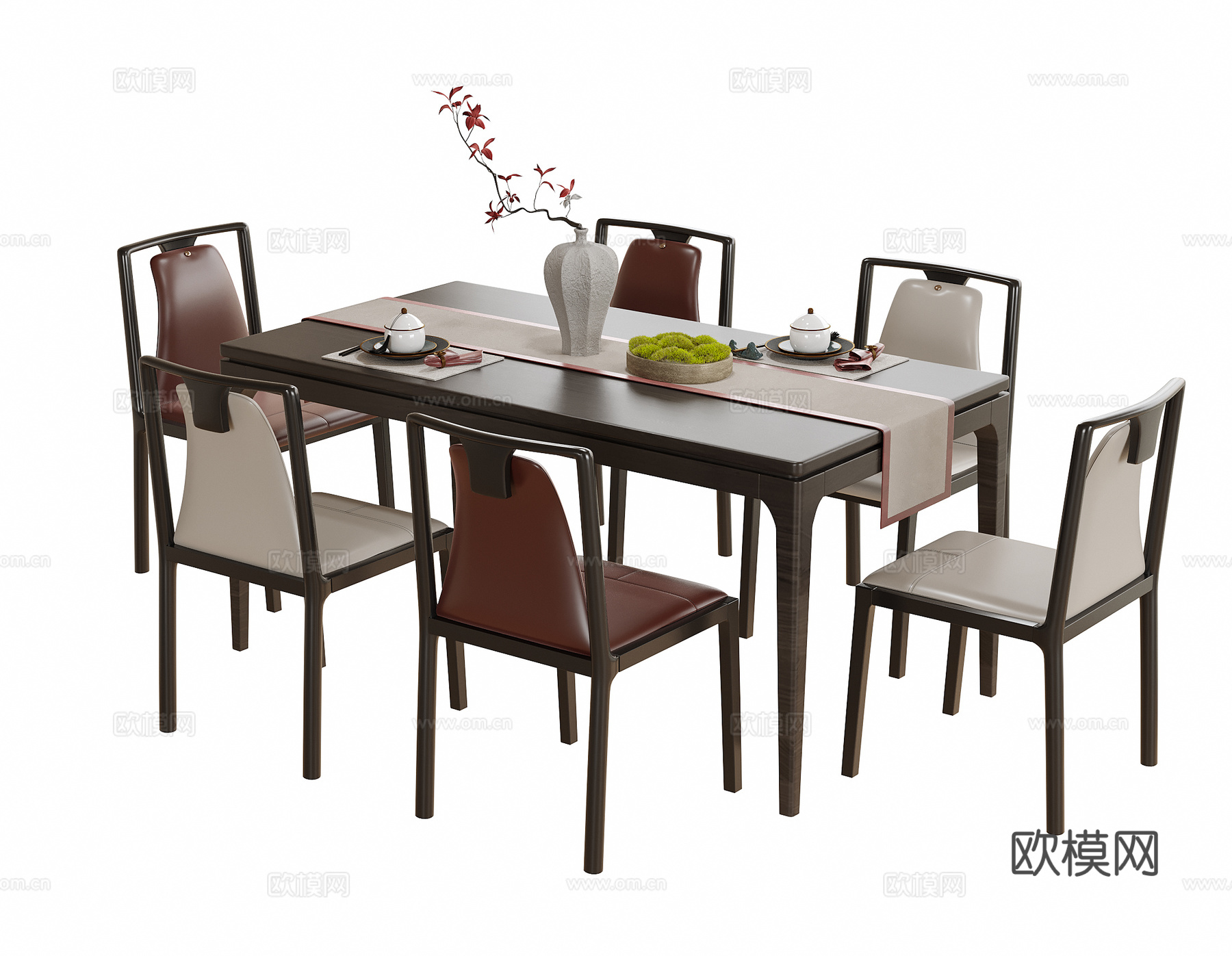 新中式餐桌椅 餐椅 餐桌su模型