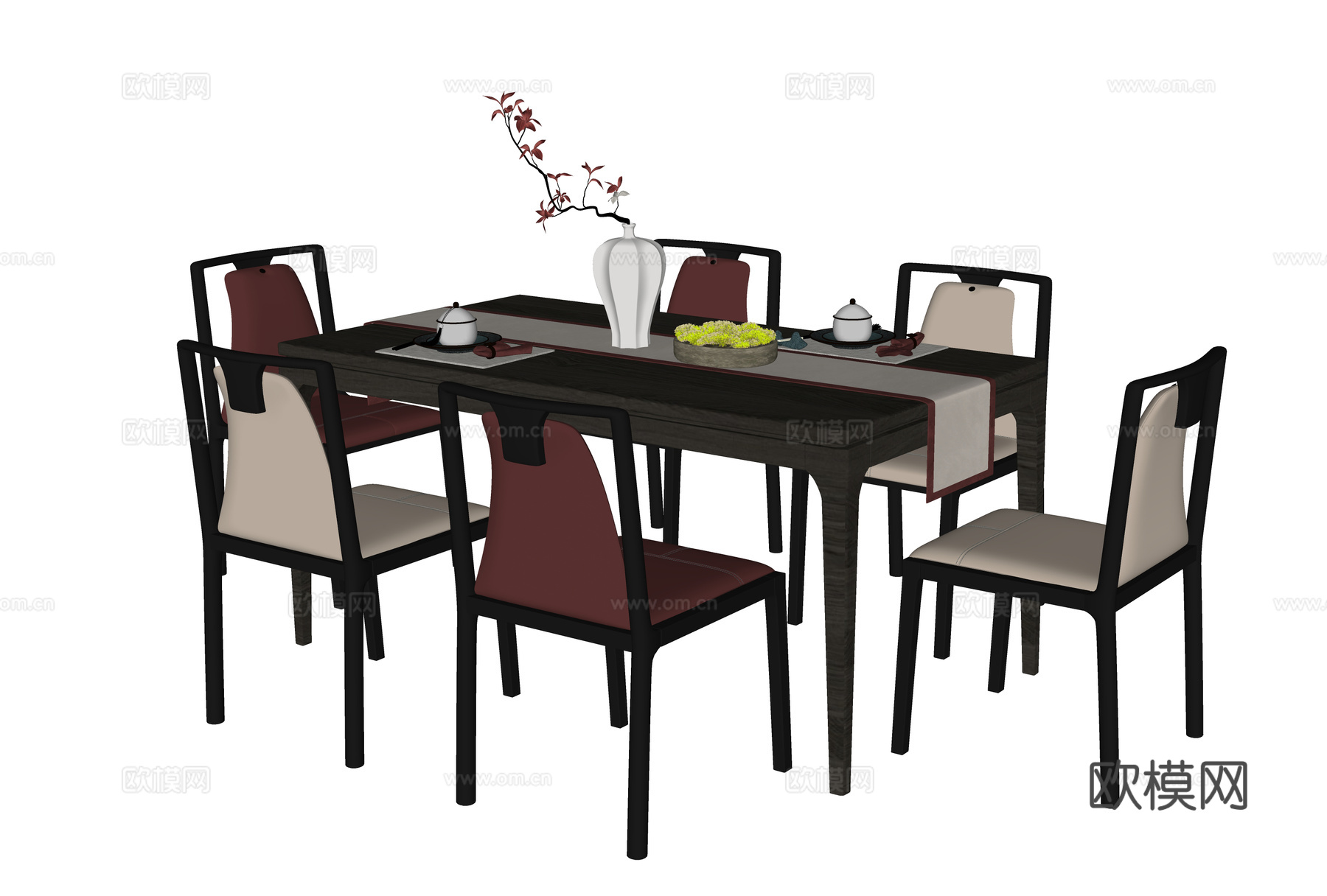 新中式餐桌椅 餐椅 餐桌su模型