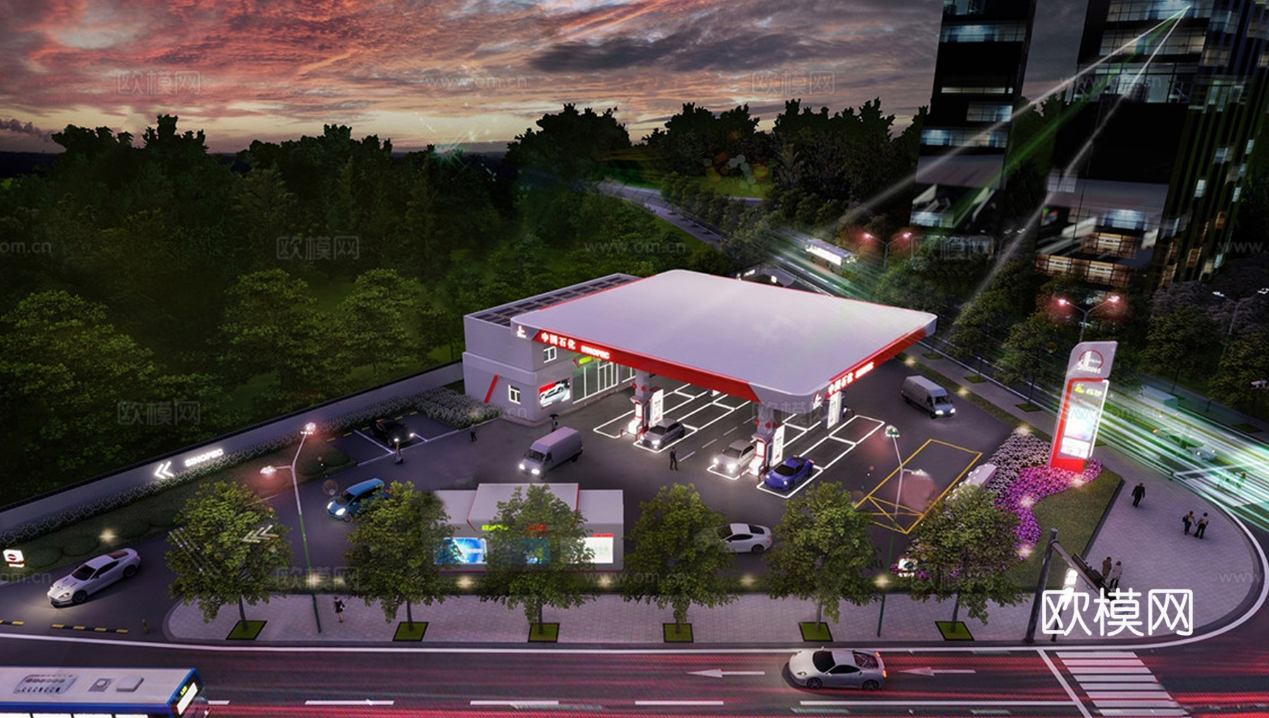 现代加油站 小公建 加油站su模型