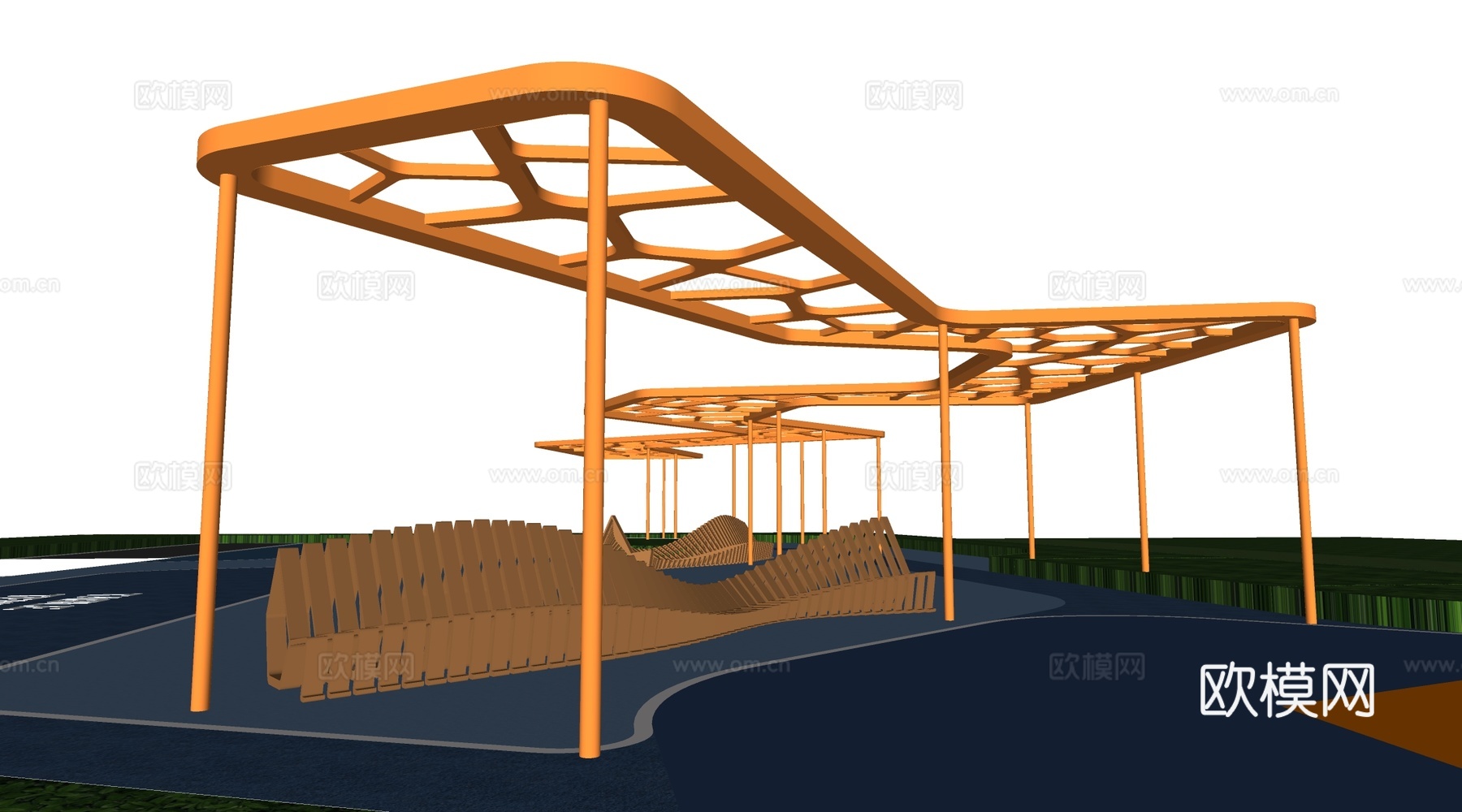 现代景观廊架 景观构筑物 景观连廊su模型