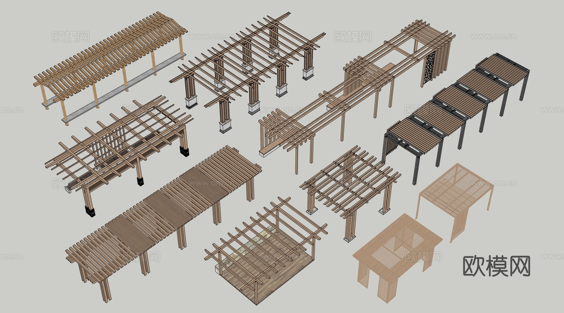 现代景观花架 葡萄架 廊架 绿植爬架su模型