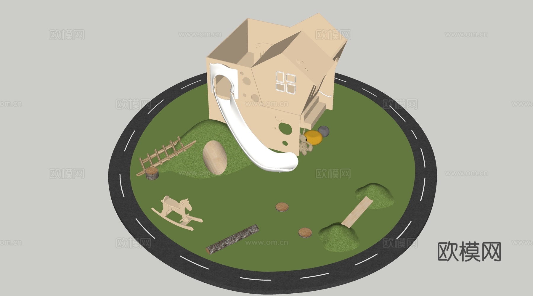 现代儿童游乐区 儿童滑梯 儿童游乐设施su模型