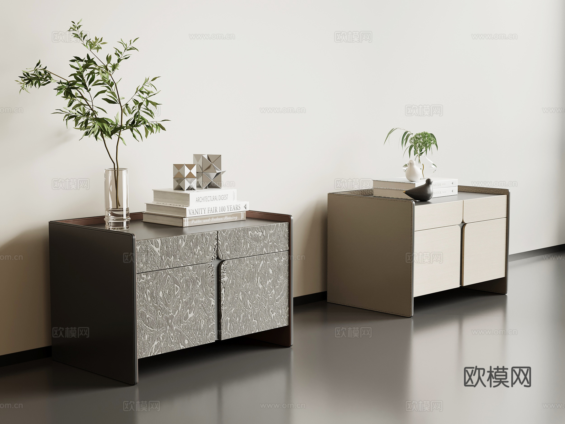 现代意式床头柜su模型下载（渲染图1）