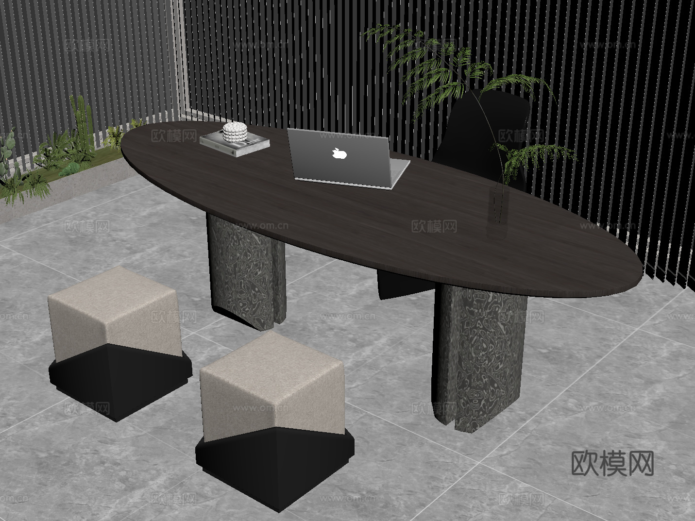 现代意式书桌椅su模型