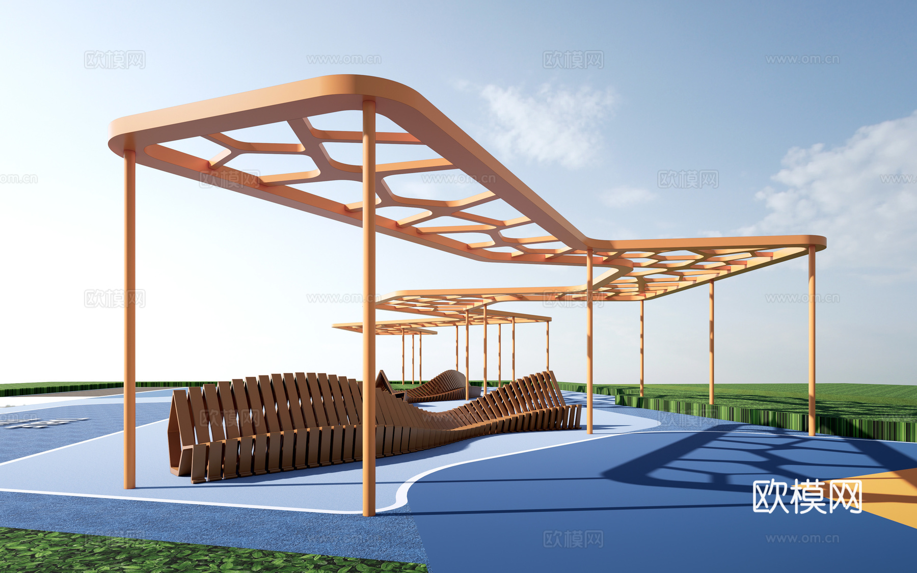 现代景观廊架 景观构筑物 景观连廊su模型