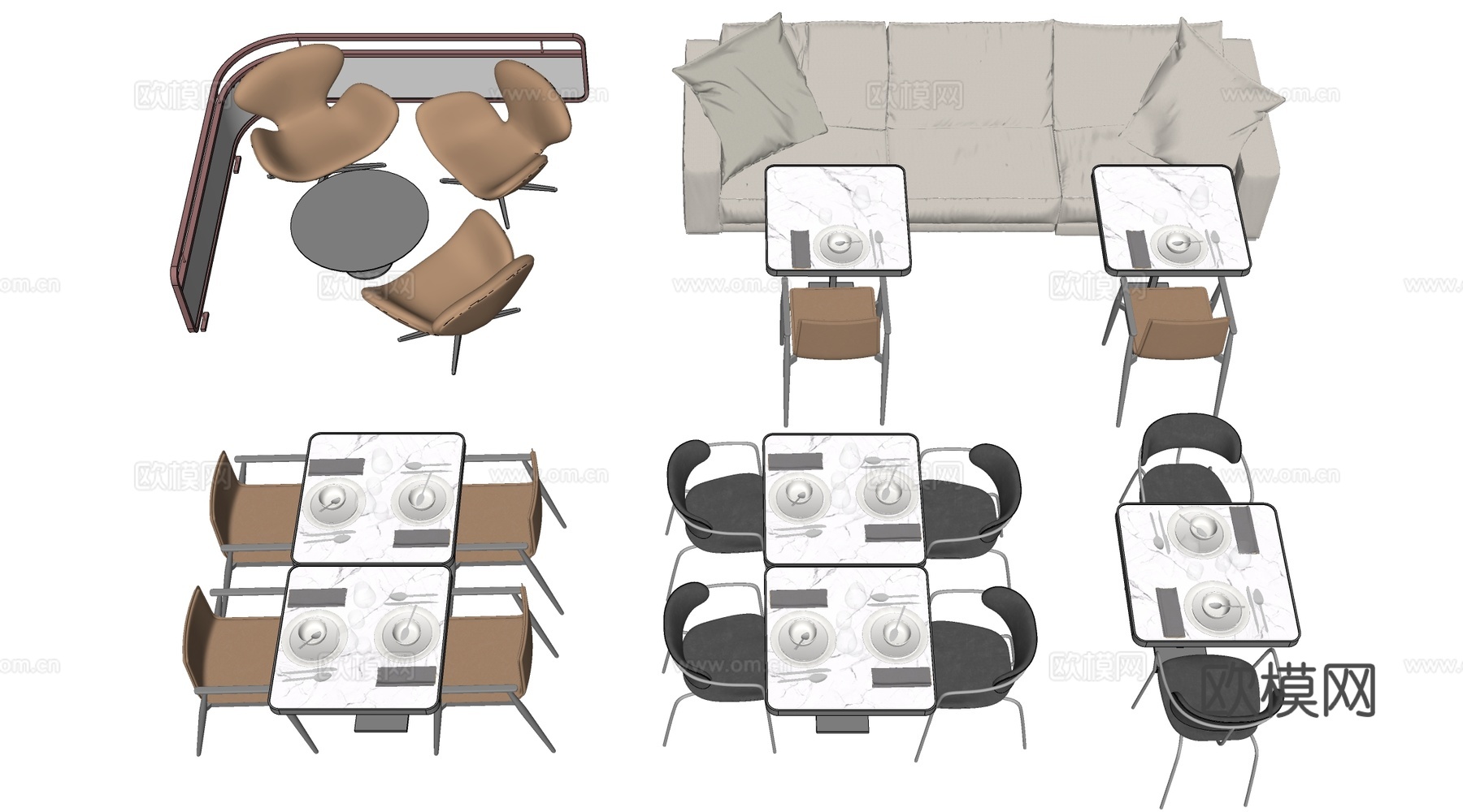 现代咖啡厅桌椅 甜品店桌椅 休闲沙发 餐饮桌椅su模型