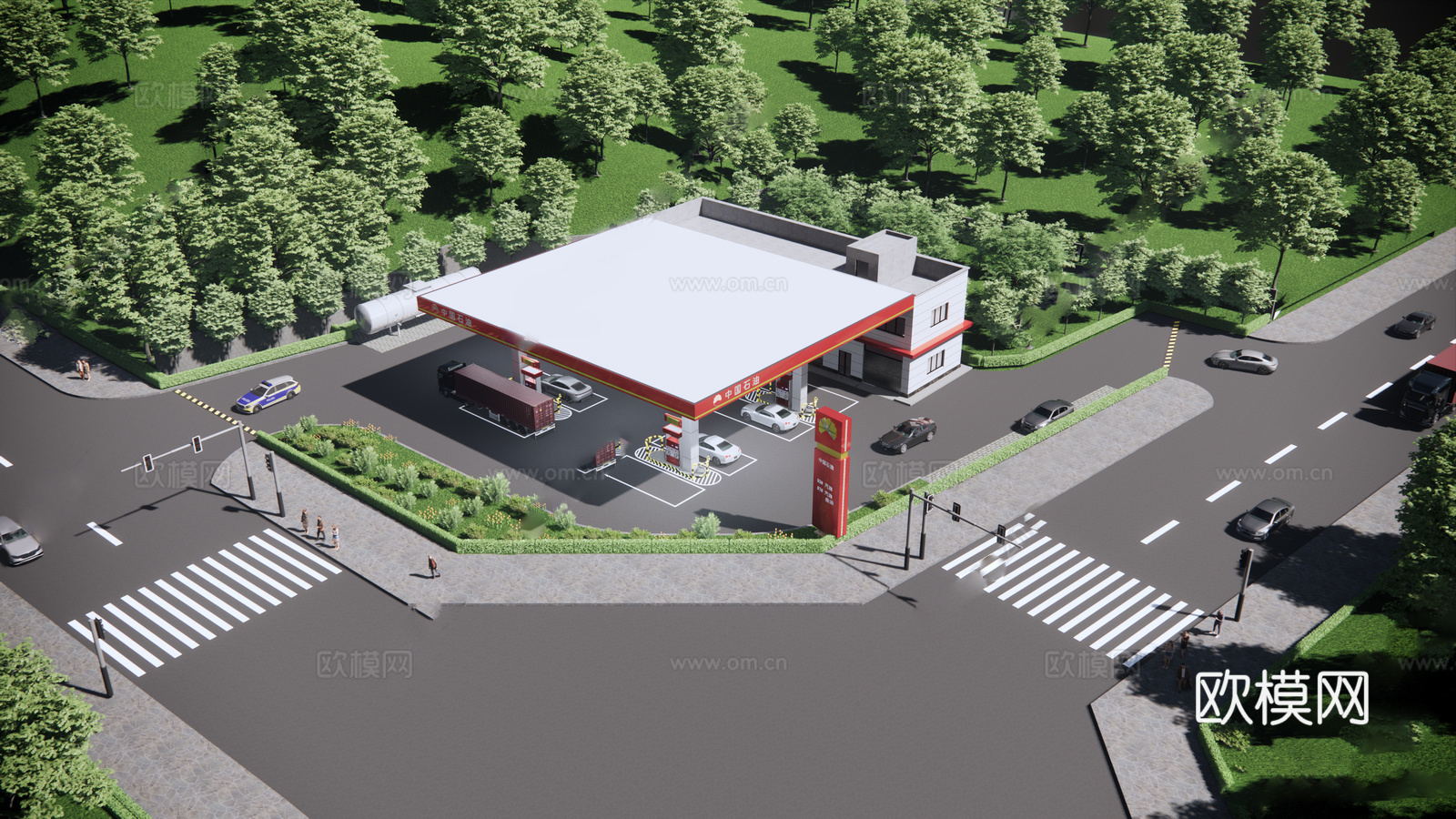 现代小型加油站 小公建 加油站su模型