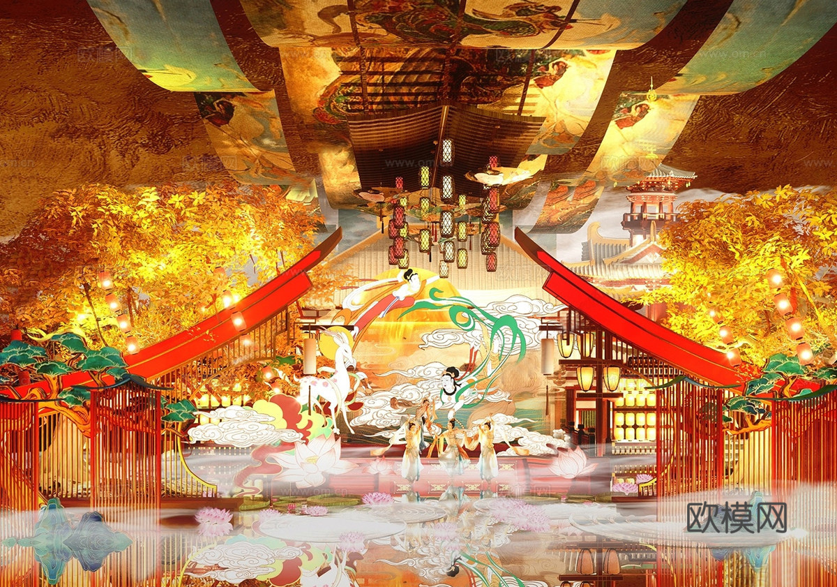新中式古风打卡 国潮敦煌美陈 灯会舞台su模型su模型