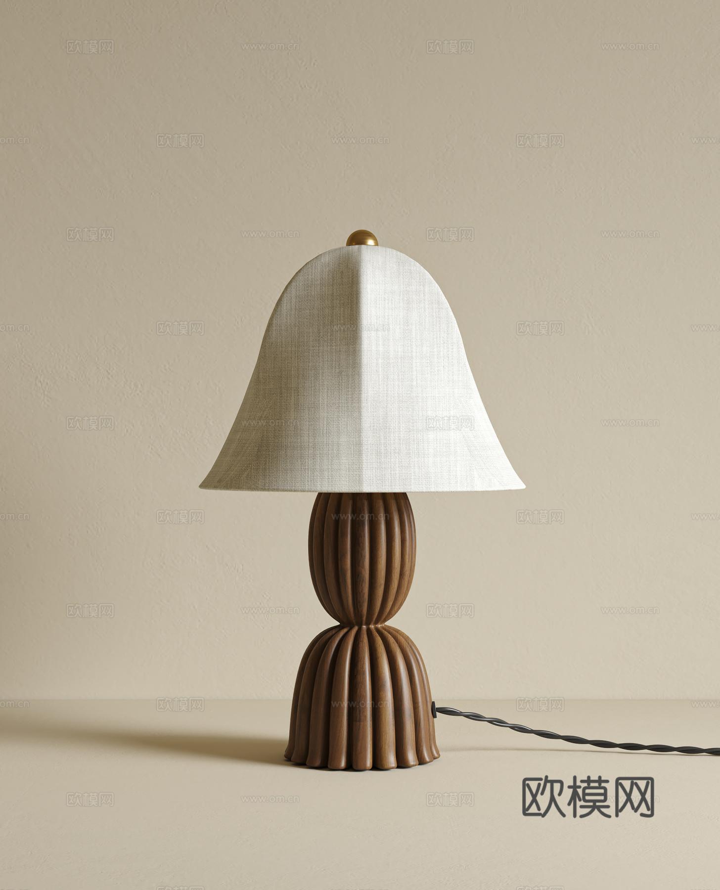 现代中古风台灯侘寂实木卧室台灯su模型