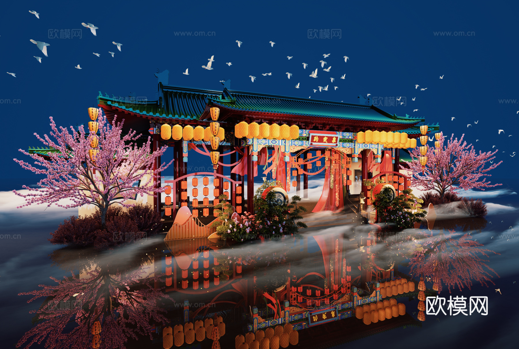 网红打卡国潮古风古镇集市su模型