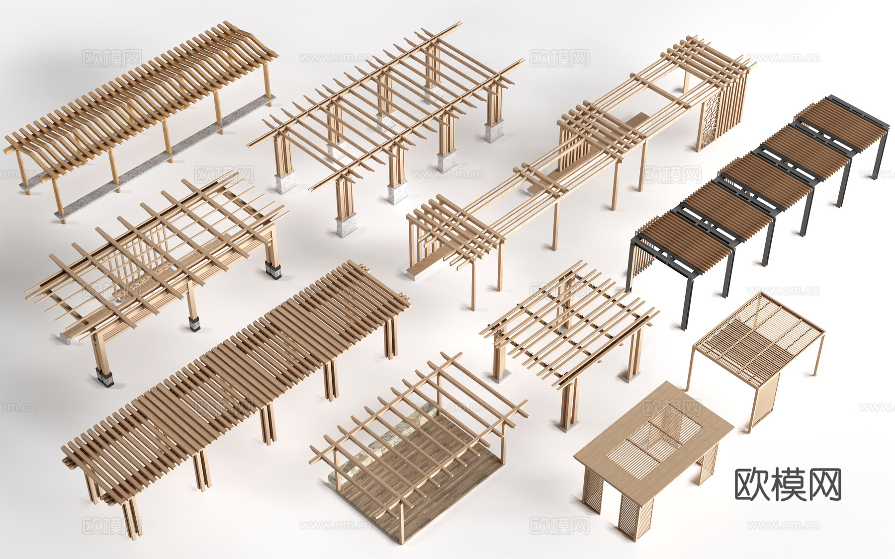 现代景观花架 葡萄架 廊架 绿植爬架su模型