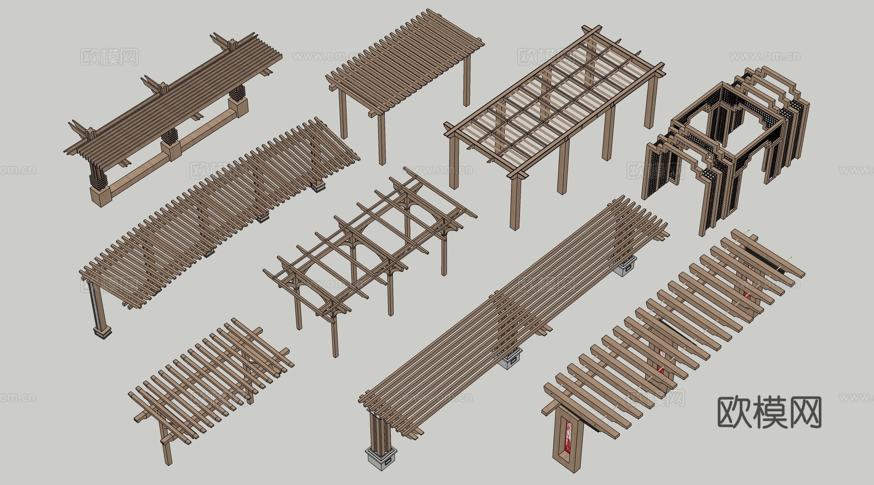 现代景观花架 葡萄架 廊架 绿植爬架su模型