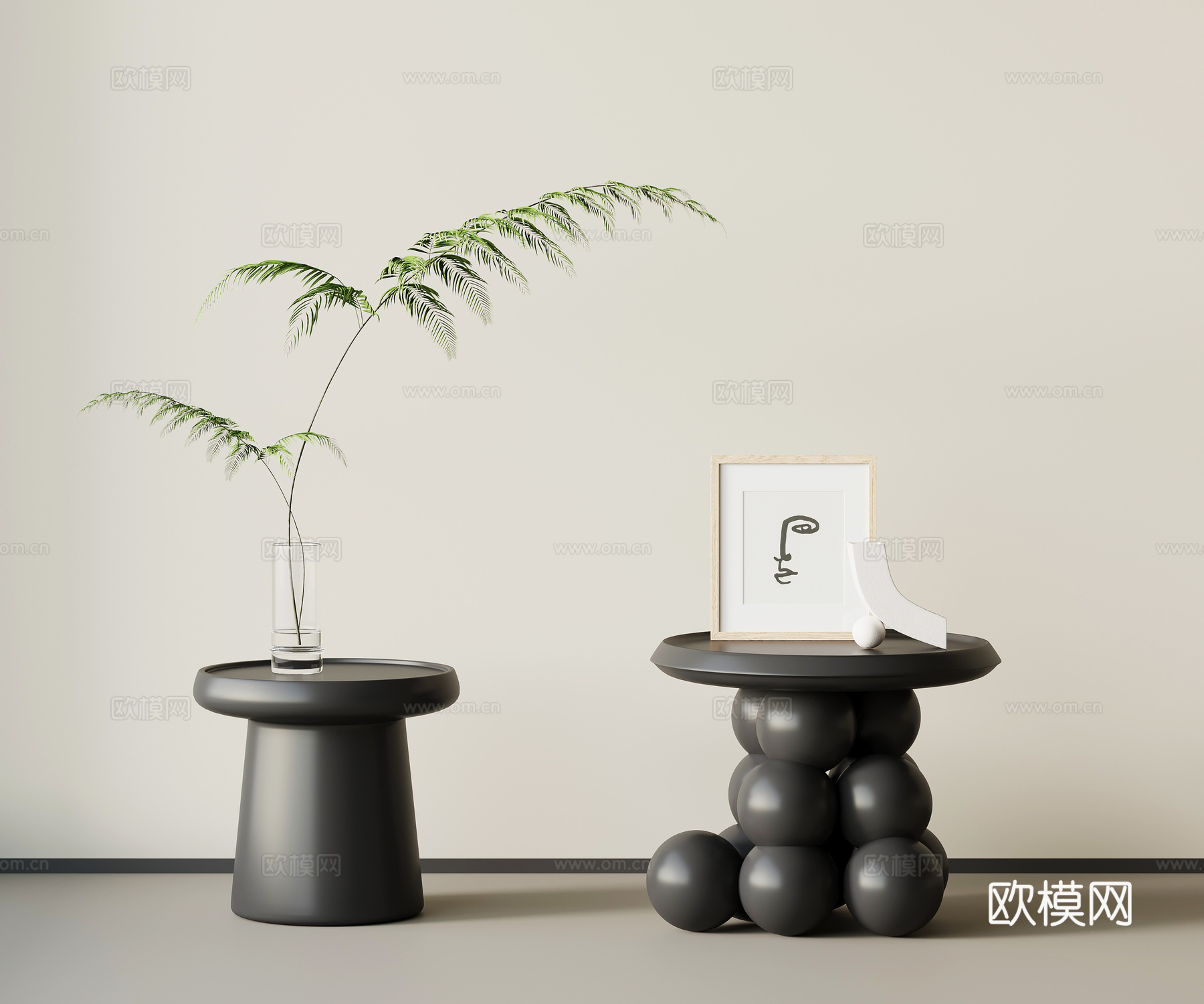 现代复古边几 圆几角几su模型