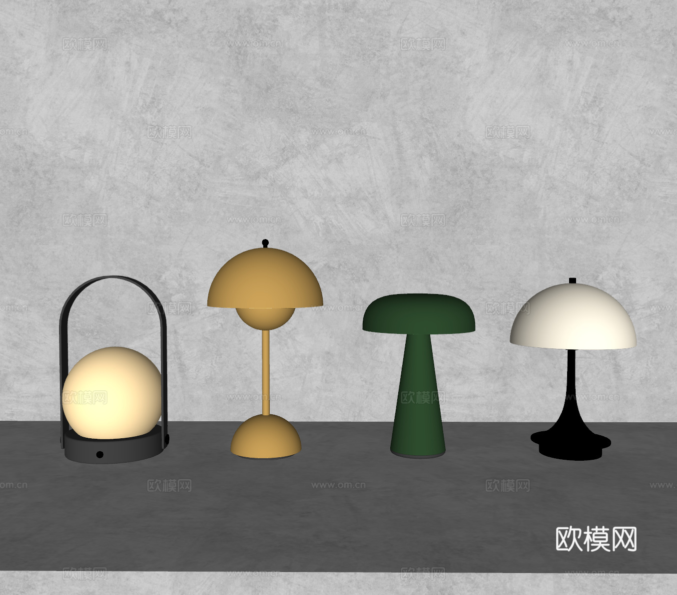 现代小台灯金属台灯床头灯组合su模型