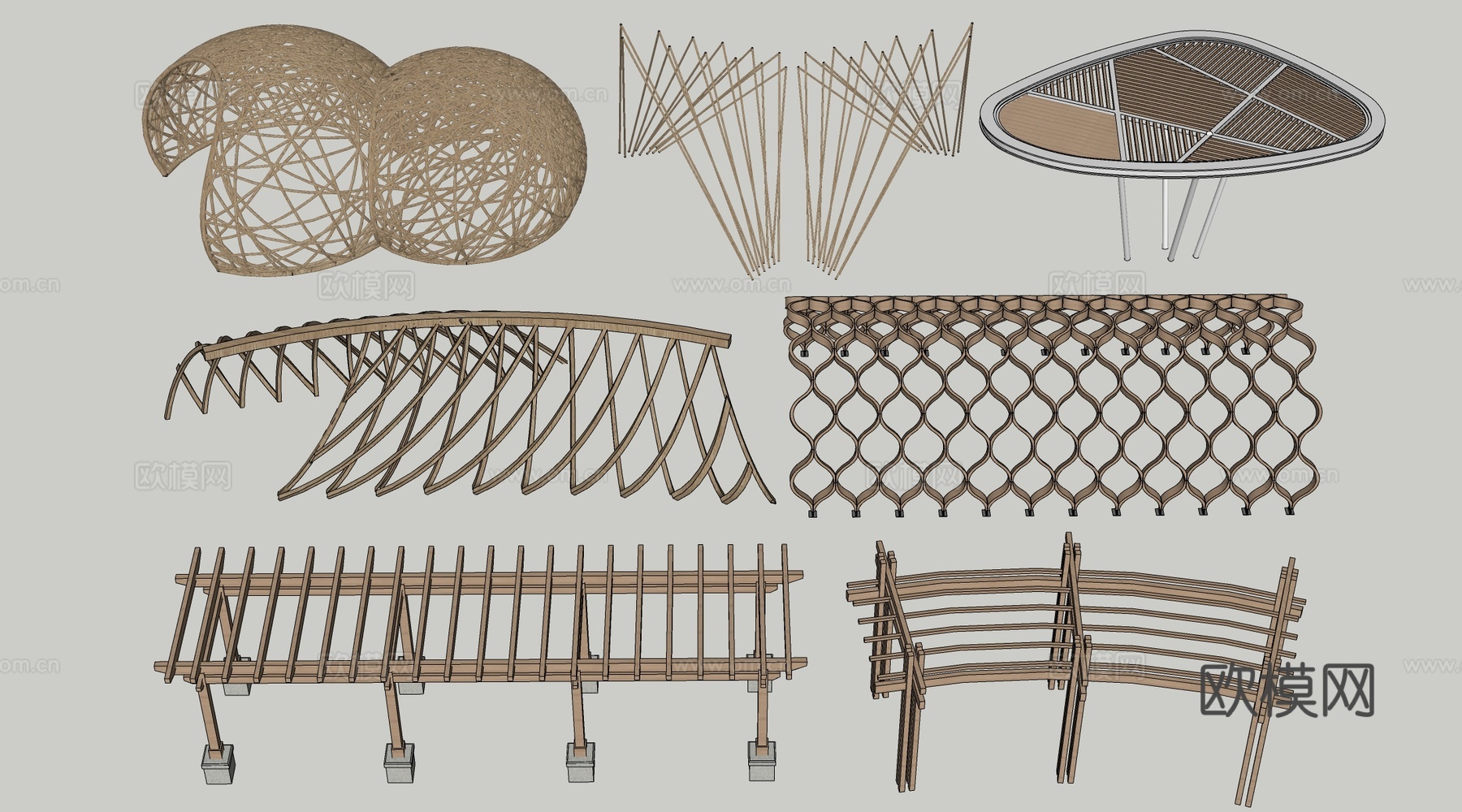 现代景观花架 葡萄架 廊架 绿植爬架su模型