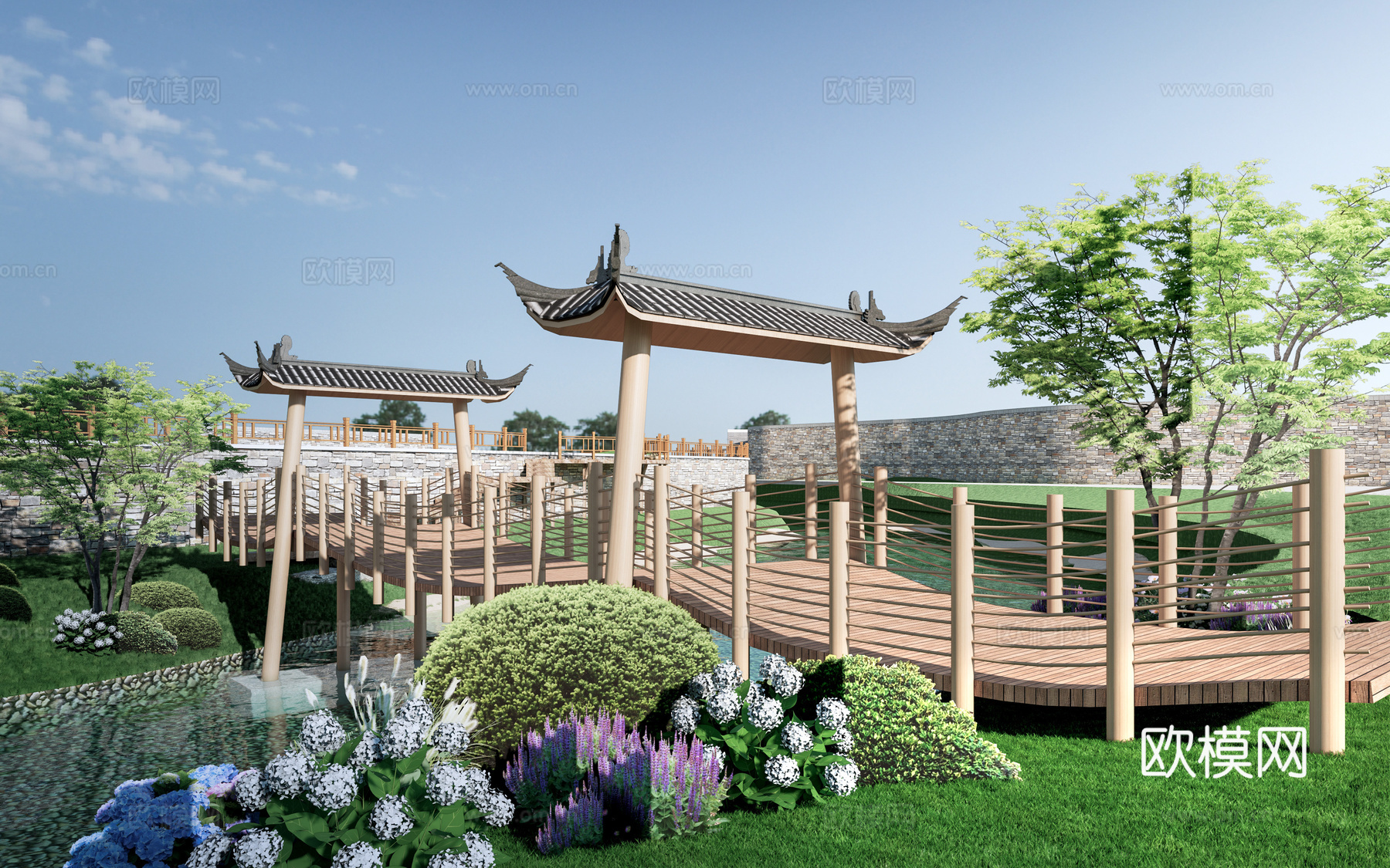 现代景观吊桥 景区吊桥 木栈桥su模型