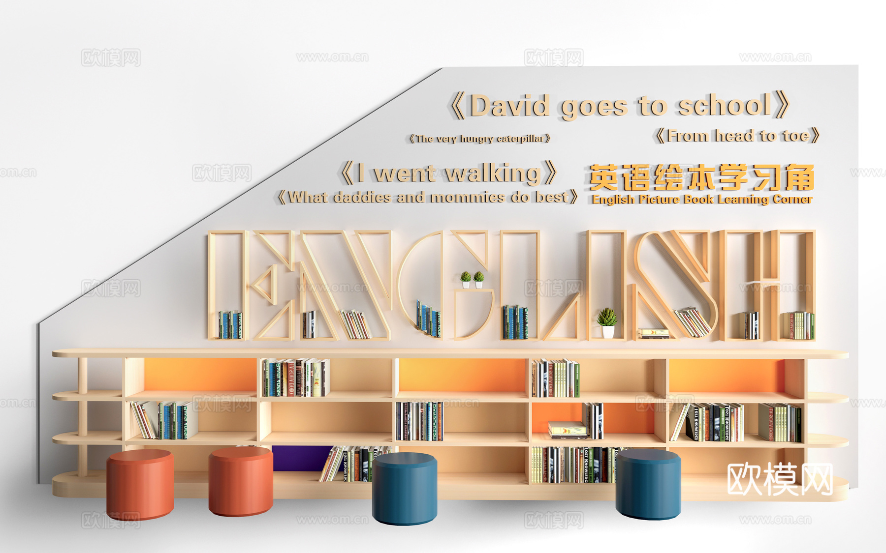 现代学校楼梯间装饰 校园文化墙 校园装饰墙 校园读书角su模型