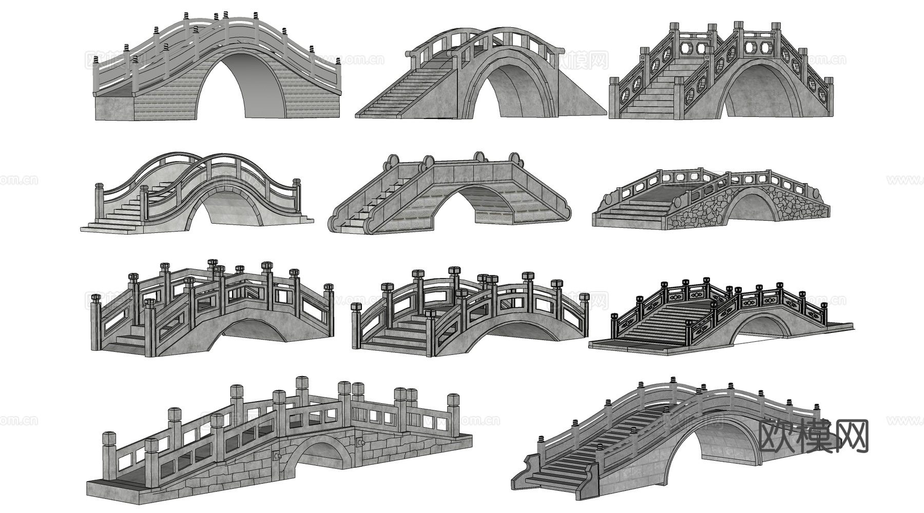 现代石桥 景观桥 公园桥 小桥su模型