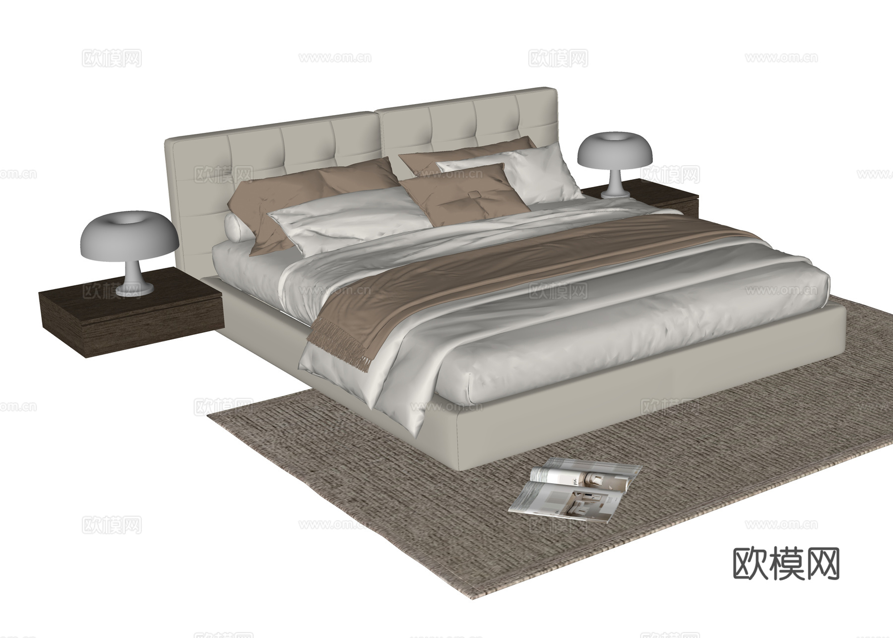 现代双人床su模型