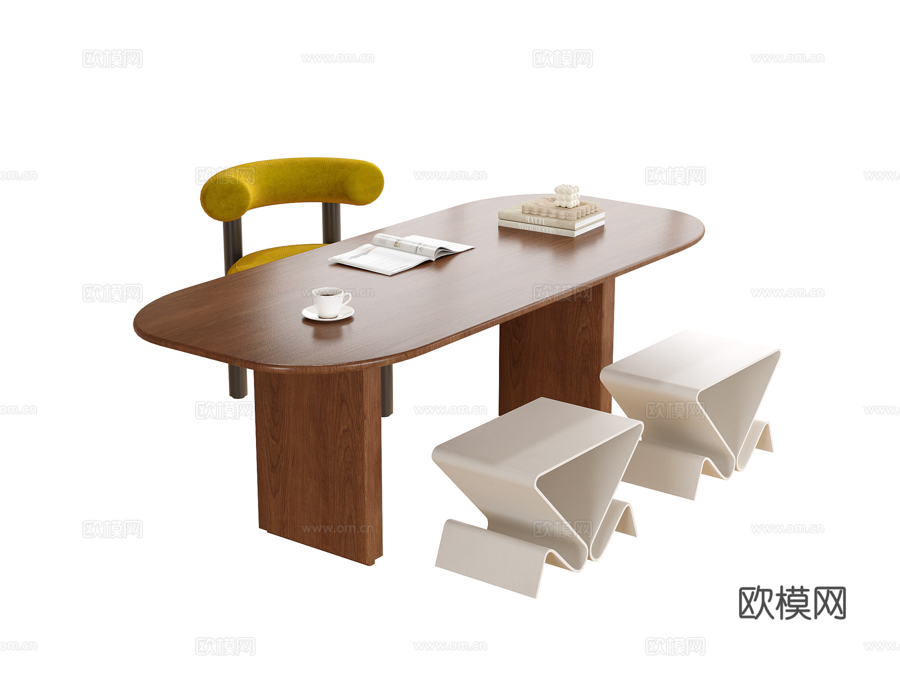 现代书桌椅 凳子 书桌su模型