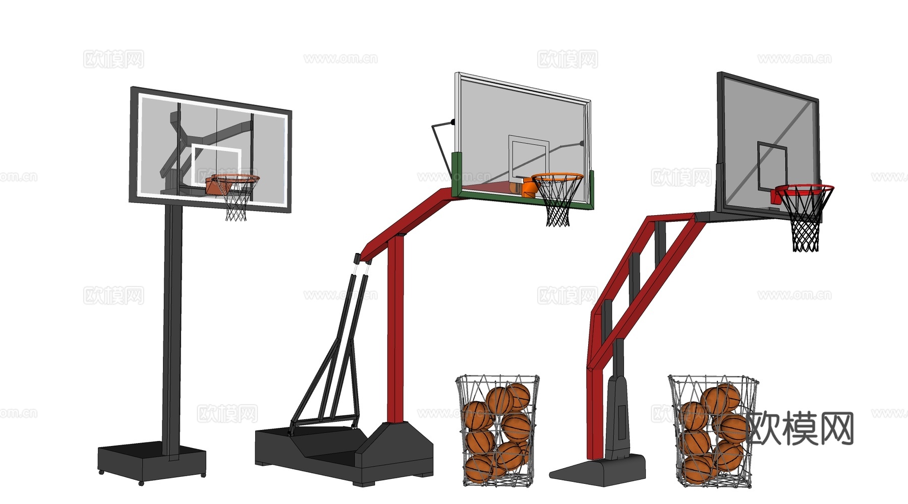 现代篮球架 篮球框su模型