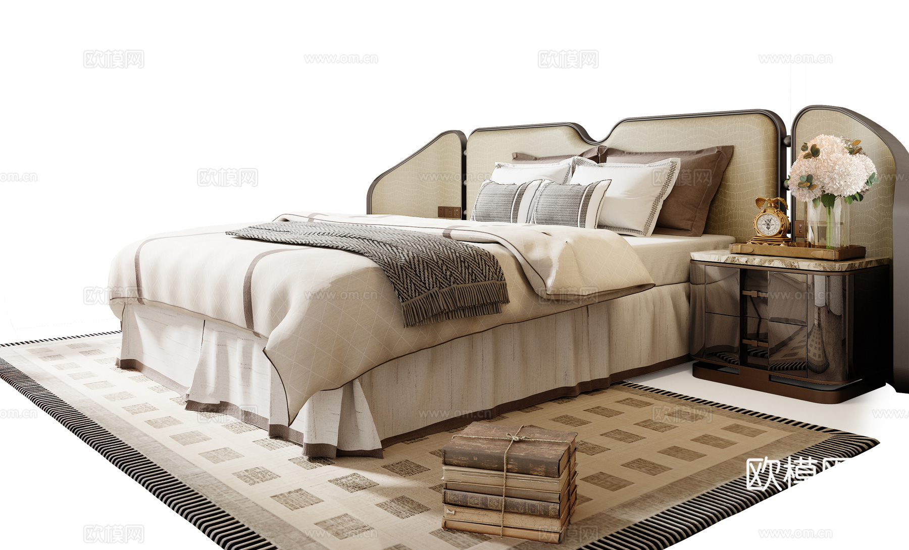 意式双人床组合 现代双人床组合 米洛提双人床组合 双人床组合su模型