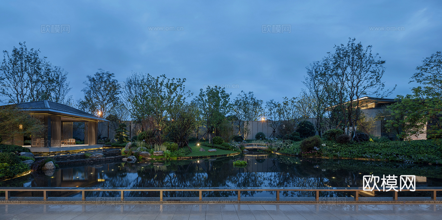 户外园林景观植物 夜景窗景 窗外景观外景