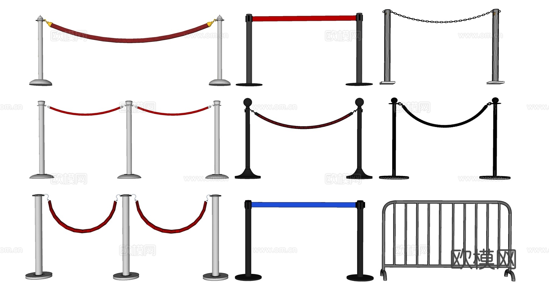 现代伸缩隔离带 警戒线 伸缩围栏 护栏su模型