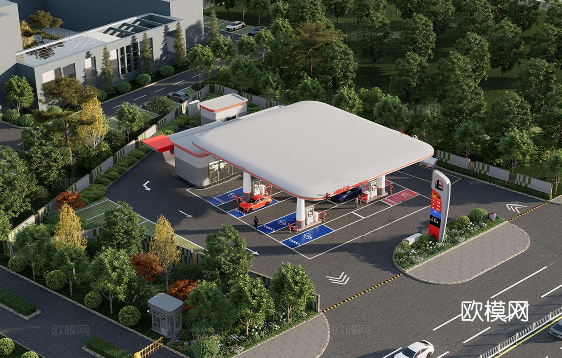 现代加油站 小公建 加油站 中石化加油站su模型