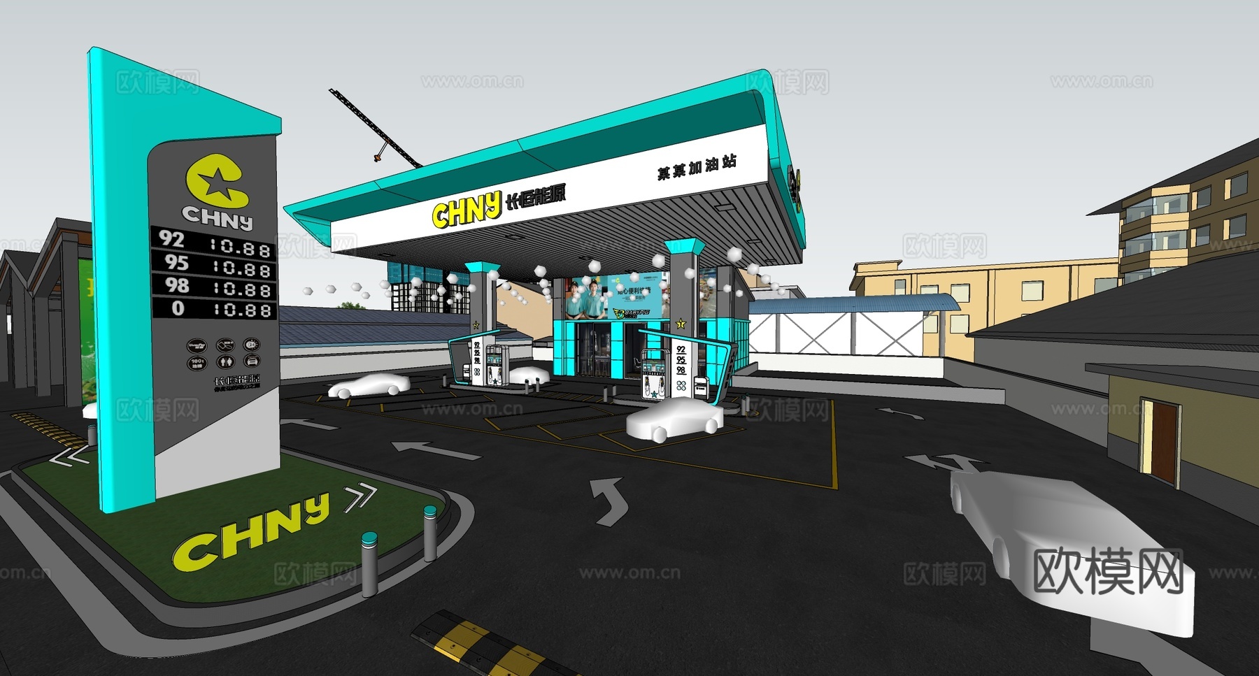 现代加油站 小公建su模型