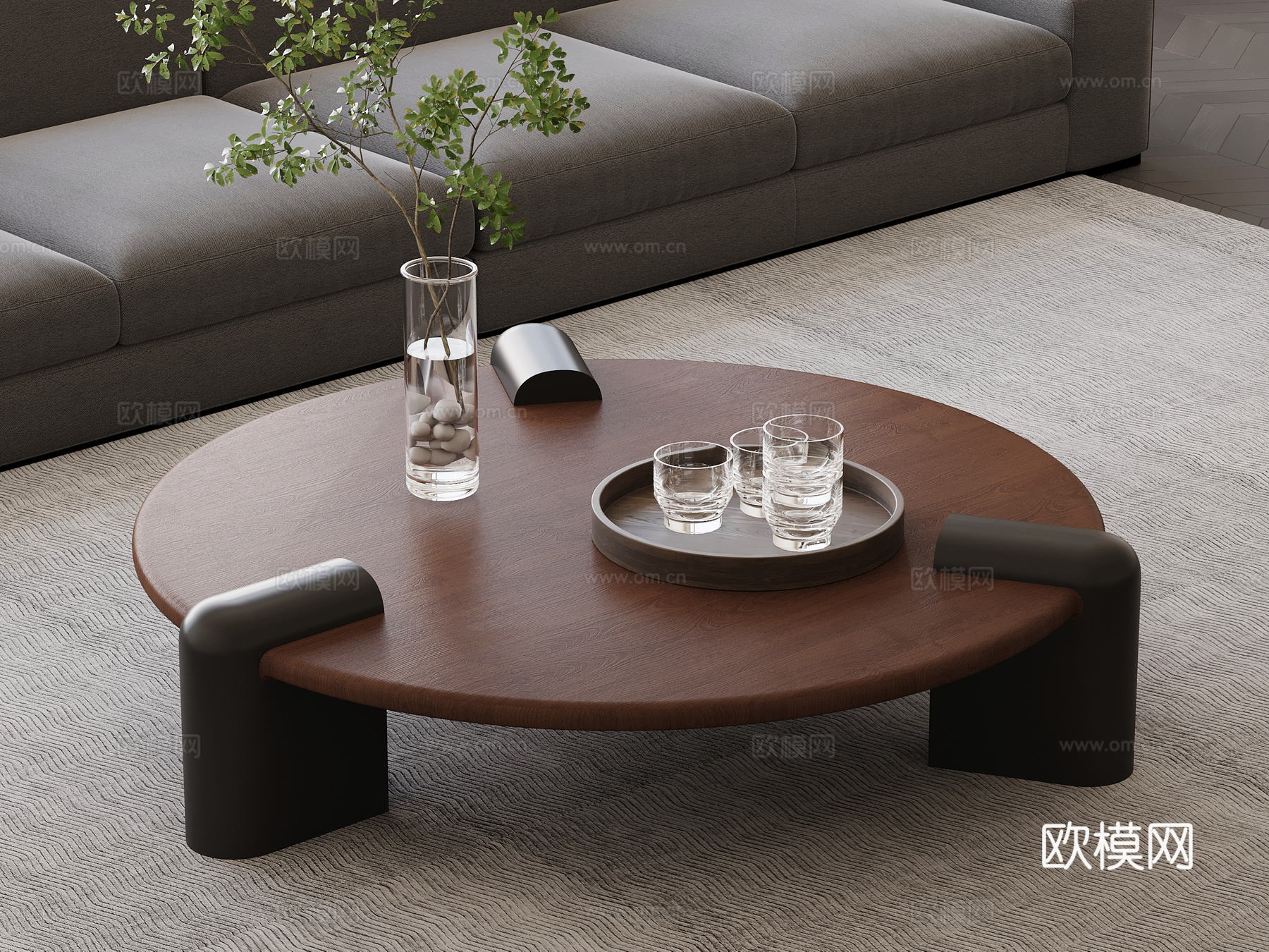 现代中古茶几 实木茶几su模型