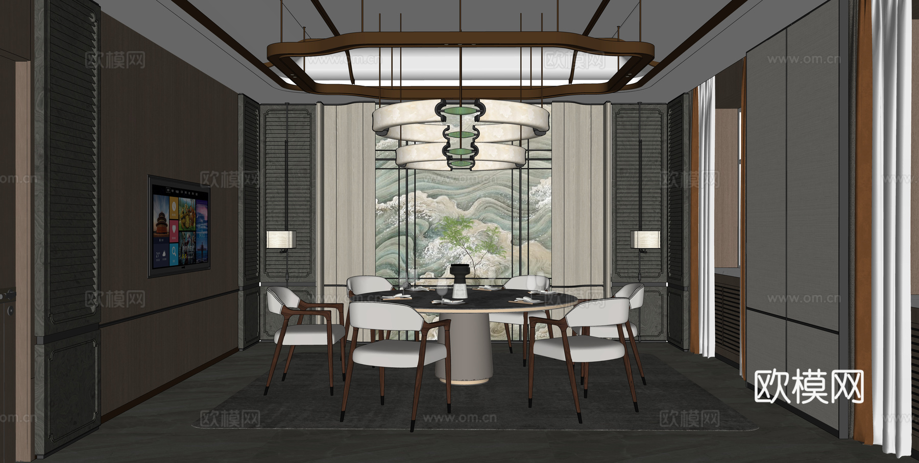 新中式包厢su模型