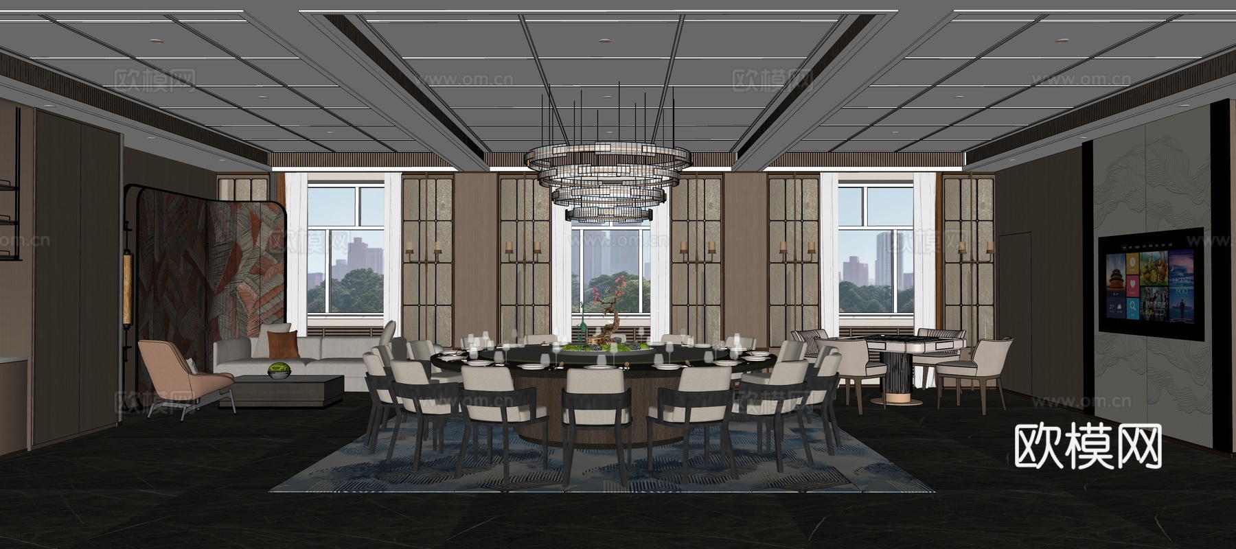 新中式包厢su模型