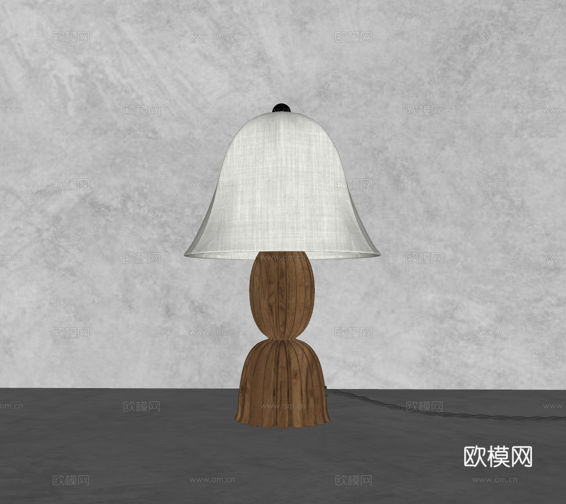 现代中古风台灯侘寂实木卧室台灯su模型